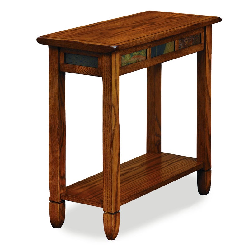 Leick Home Sibley End Table, Solid Wood, 12 in. Wide, Slate Tile Detail, 1 Lower Shelf, Narrow Width, Easy-Assembly, Rustic Oak, 24.0 in. L x 12.0 in. W x 24.0 in. H, 10060 - Image 1